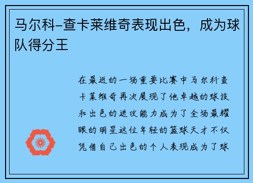马尔科-查卡莱维奇表现出色，成为球队得分王